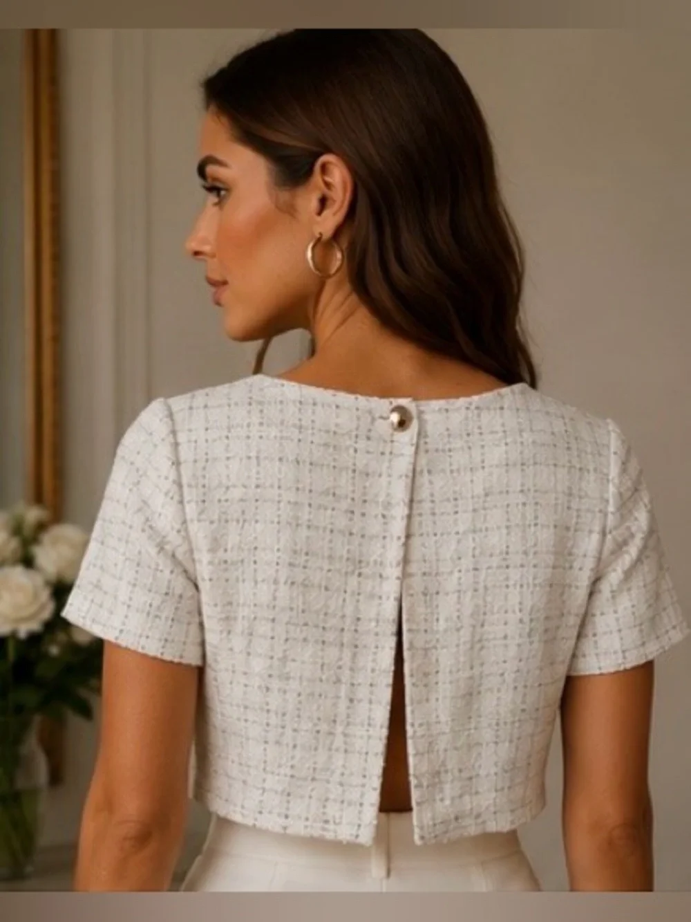 Maje Ecru Tweed Cropped Bustier Top - Picture 4 of 16